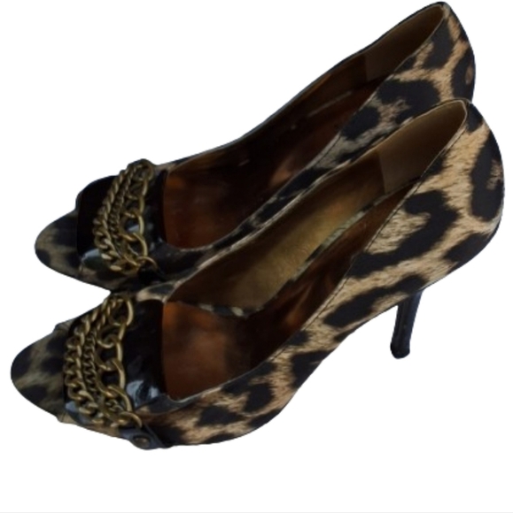 Guess Open Toe chain leopard heels 6.5‎ - Picture 1 of 9